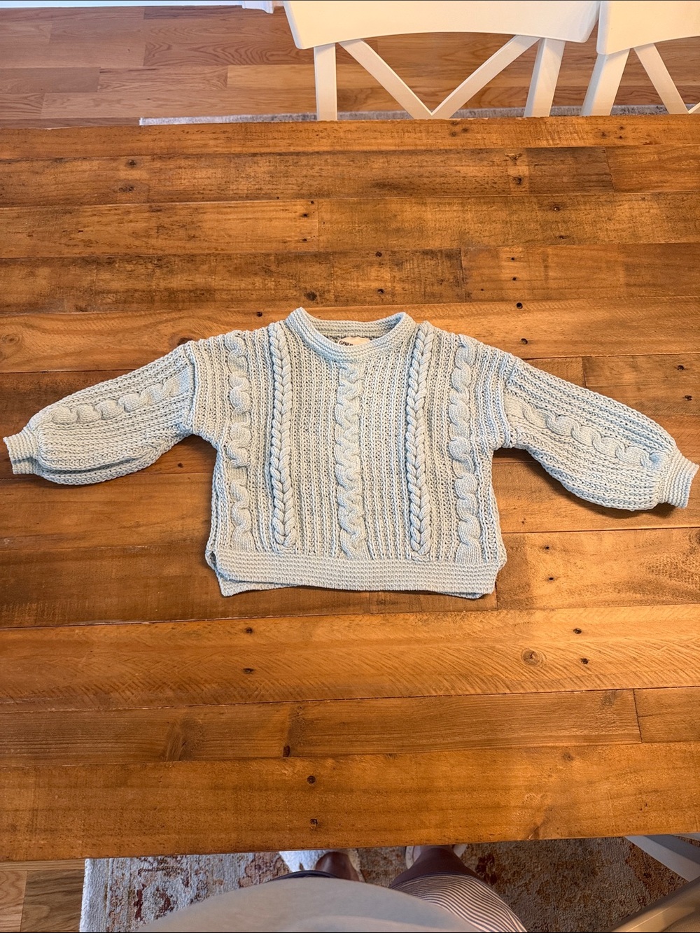 Cozy Light Blue Cable-Knit Crewneck Sweater